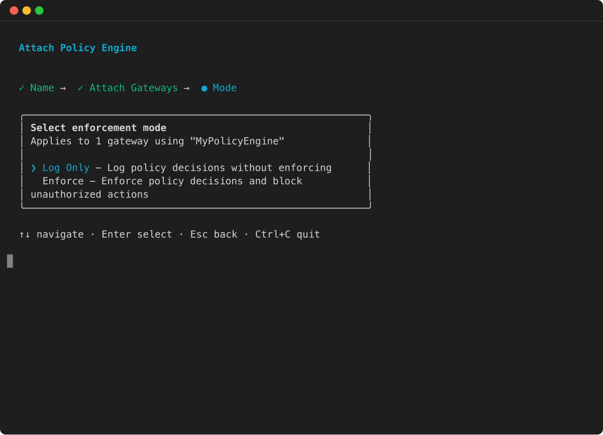 Policy engine wizard: select enforcement mode