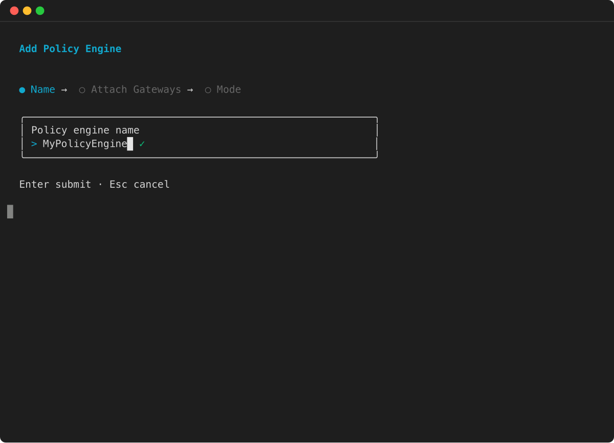 Policy engine wizard: enter name