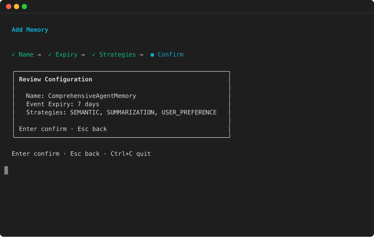 Memory wizard: confirm ComprehensiveAgentMemory with all strategies
