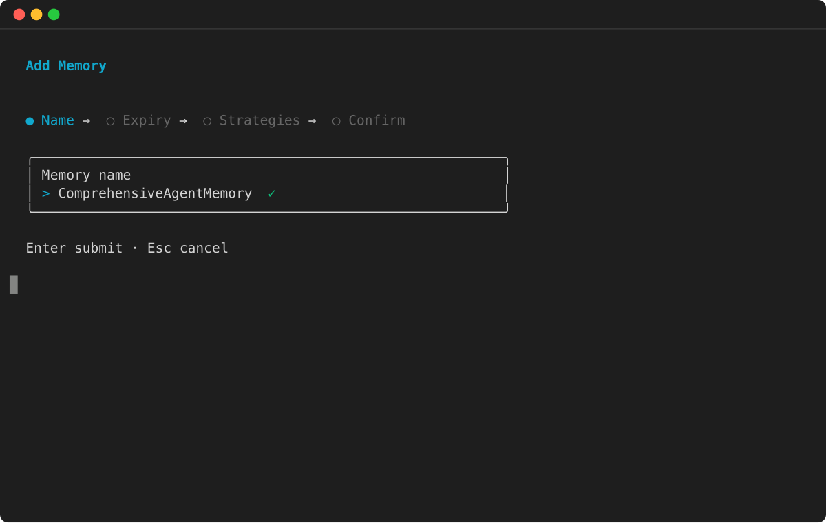 Memory wizard: enter ComprehensiveAgentMemory name