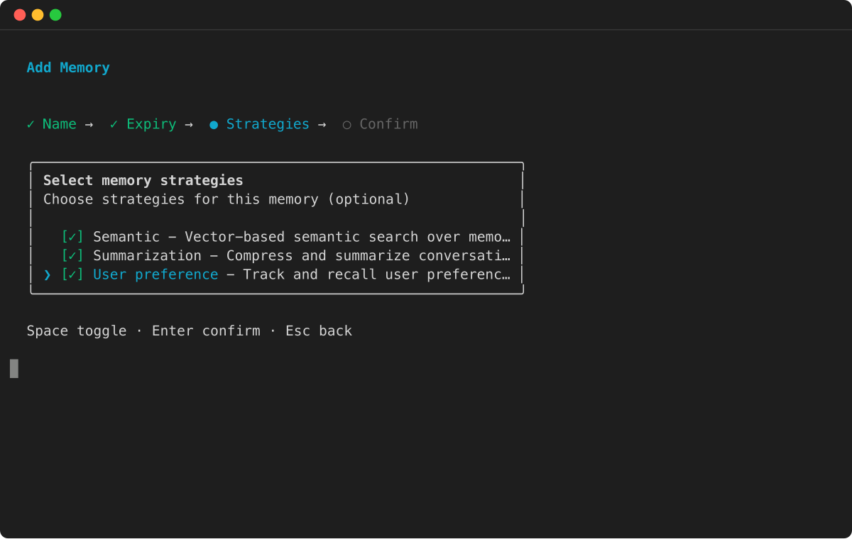 Memory wizard: select all three memory strategies