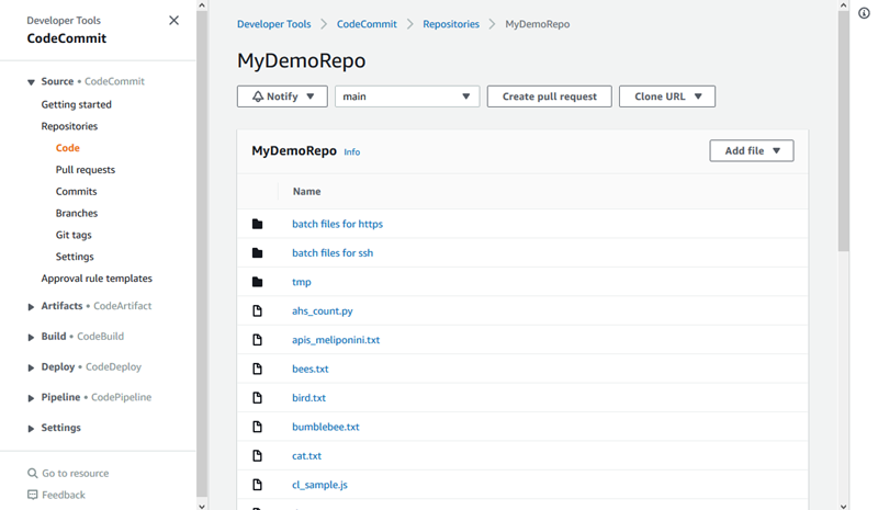 A view of the contents of a repository