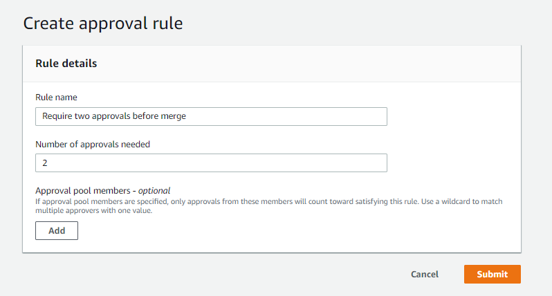 
      Creating an approval rule for a pull request
     