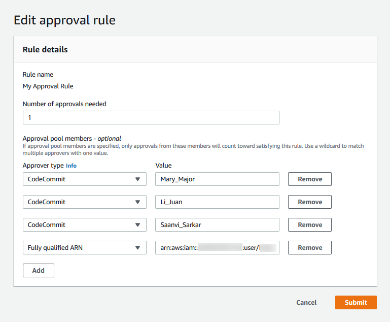 
      Editing an approval rule
     