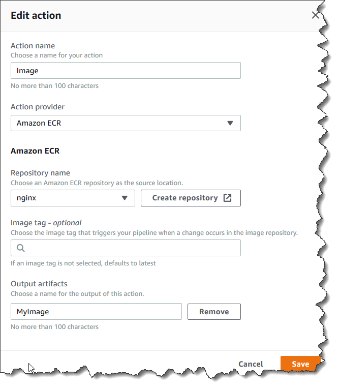 
                        Add an Amazon ECR source action to your pipeline.
                    