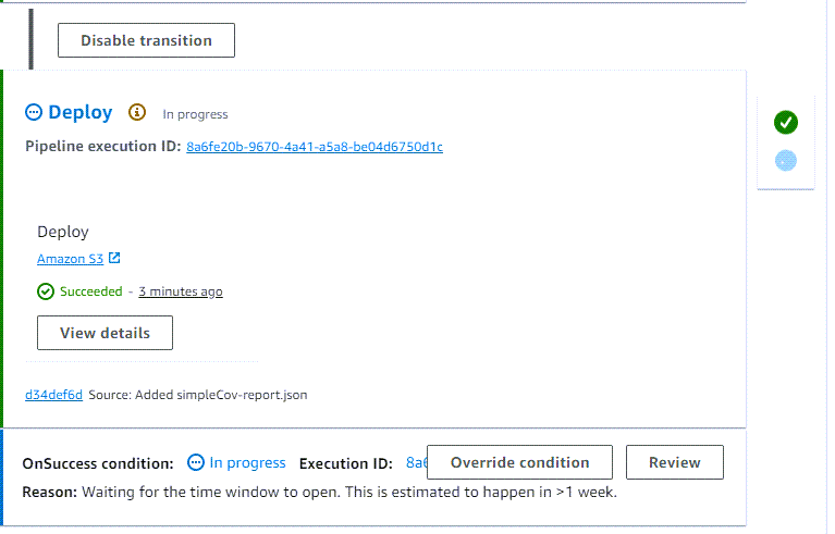 An example condition in CodePipeline.