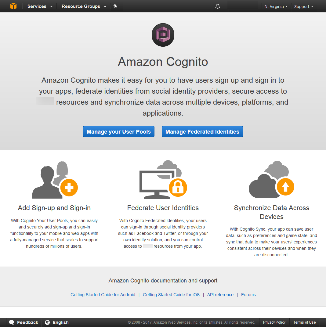 
            Amazon Cognito console
          