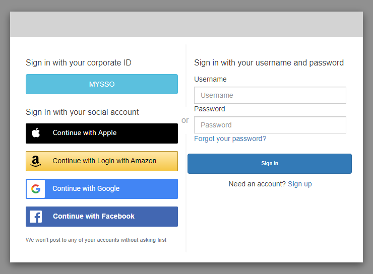 hosted UI sign-in page