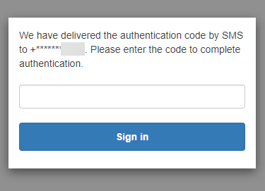 hosted UI sign-in page with a prompt for a code from an SMS message