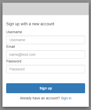 hosted UI sign-up requesting user name, email address, and password.