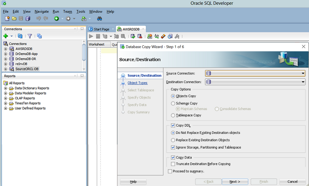Using the Oracle SQL Developer Database Copy