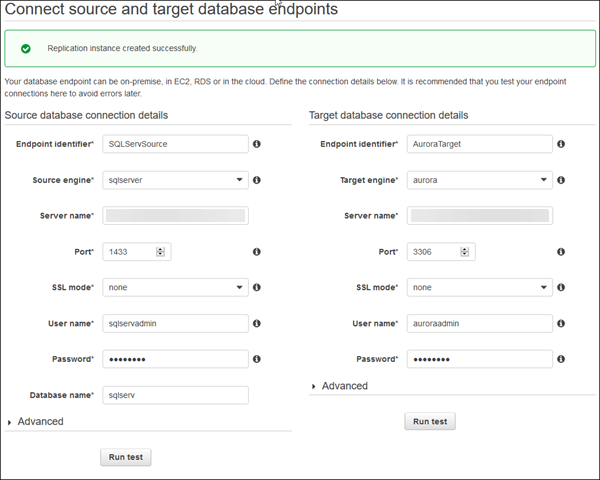 
                     Completed Replication Task Page showing Replication instance created successfully
                  