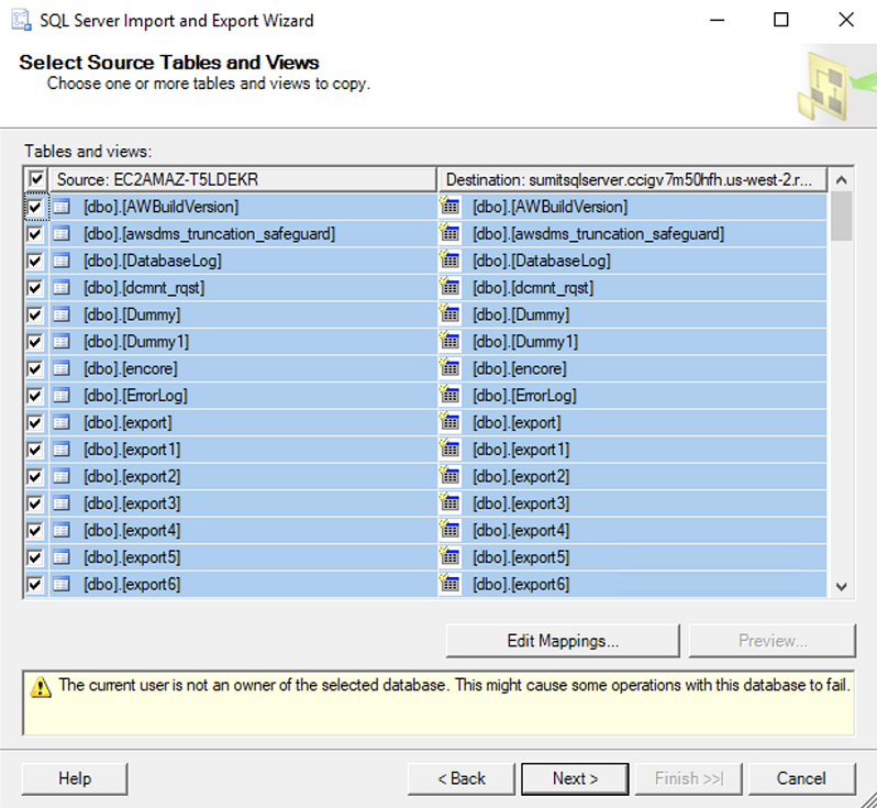 
                  SQL Server Import and Export Wizard application window
               