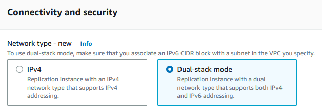 Amazon Database Migration Service Network Type