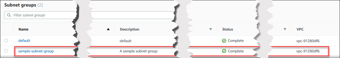 Screenshot: Showing the details of a subnet group.