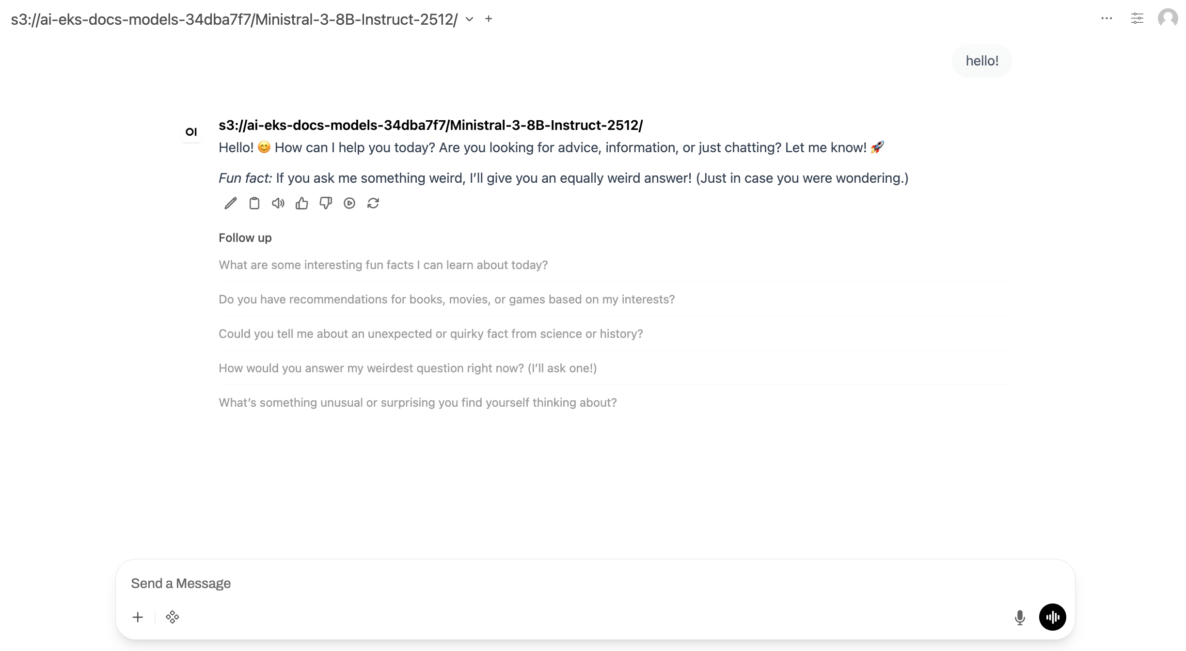 Screenshot of Open WebUI chat interface showing a conversation with the Ministral model