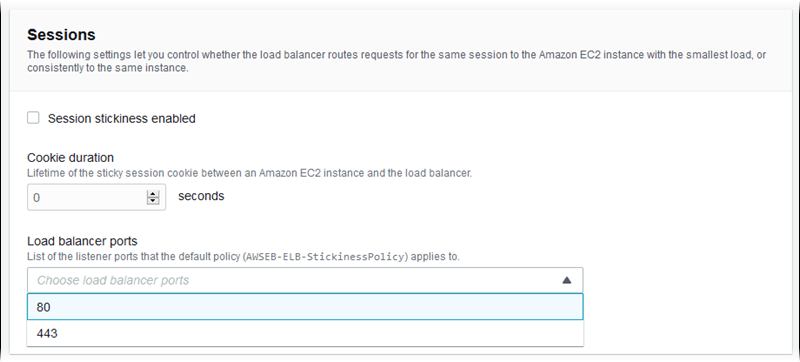 Classic Load Balancer settings for session stickiness and duration