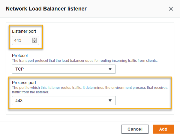
            Network Load Balancer configuration example - adding a port 443 listener
          