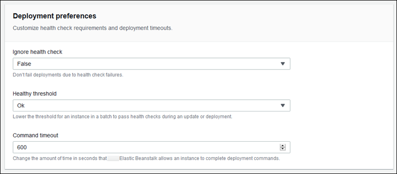 
        Elastic Beanstalk application deployments configuration page
      