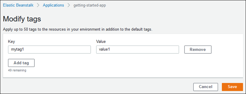 Modify tags configuration page during environment creation in the Elastic Beanstalk console