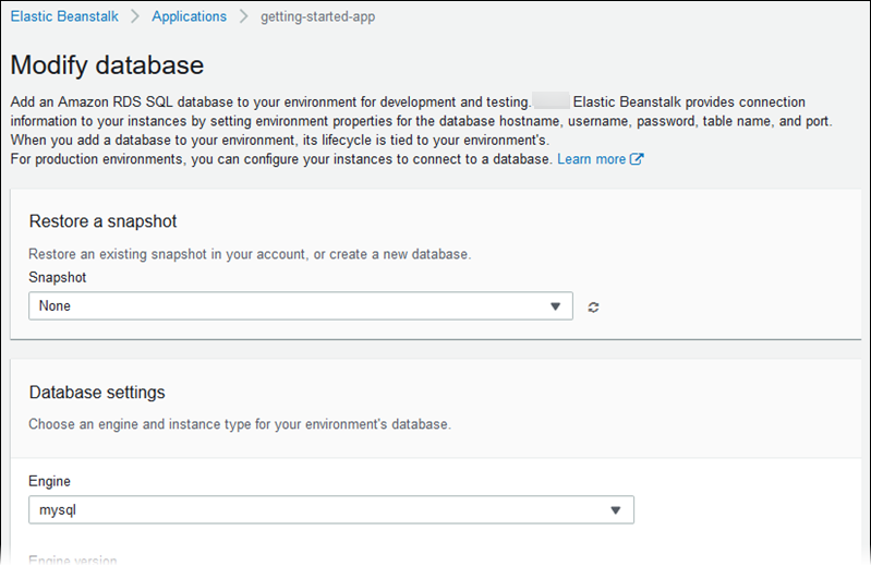 
            Modify database configuration page
          