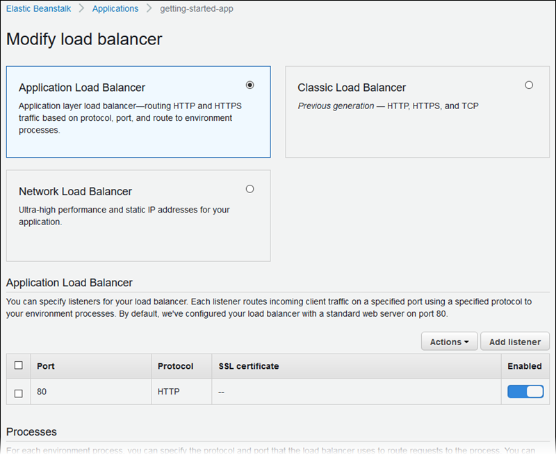 Load balancer configuration during environment creation