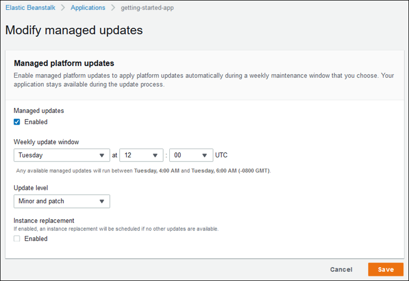 Modify managed updates configuration page