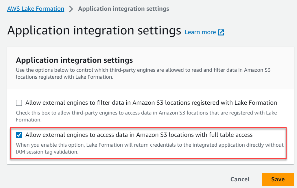 Lake Formation external data filtering