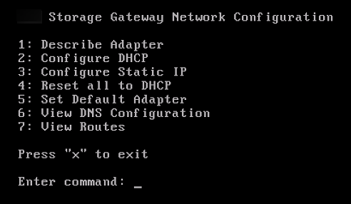 
                        Gateway local console network configuration page showing options
                            including Configure Static IP.
                    