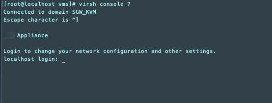 
                        Linux terminal showing virsh console command and Amazon appliance
                            login prompt.
                    