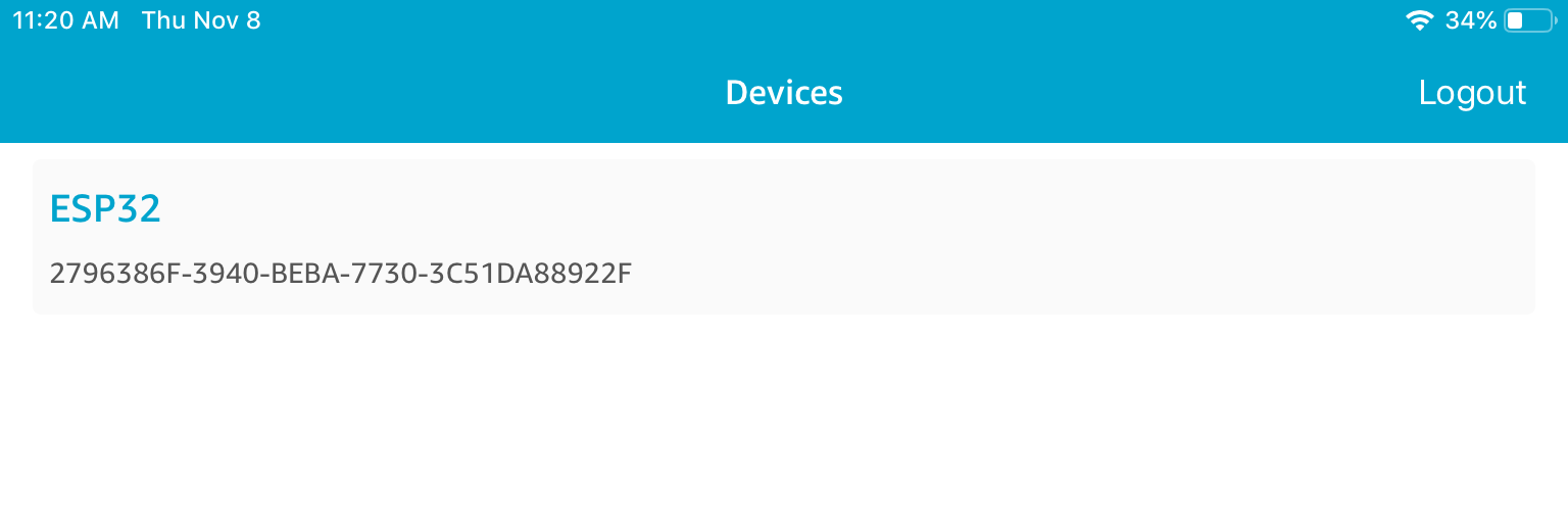 Devices screen showing ESP32 device with unique identifier displayed below device name.