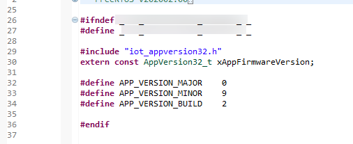 Code snippet showing APP_VERSION_MAJOR as 0, APP_VERSION_MINOR as 9, and APP_VERSION_BUILD as 2.
