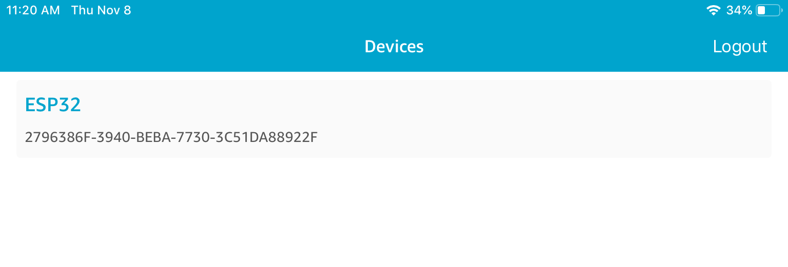 Device management page showing an ESP32 device with its unique identifier.