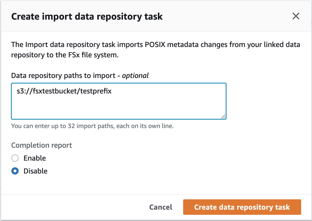 
                  Create import data repository task page
                