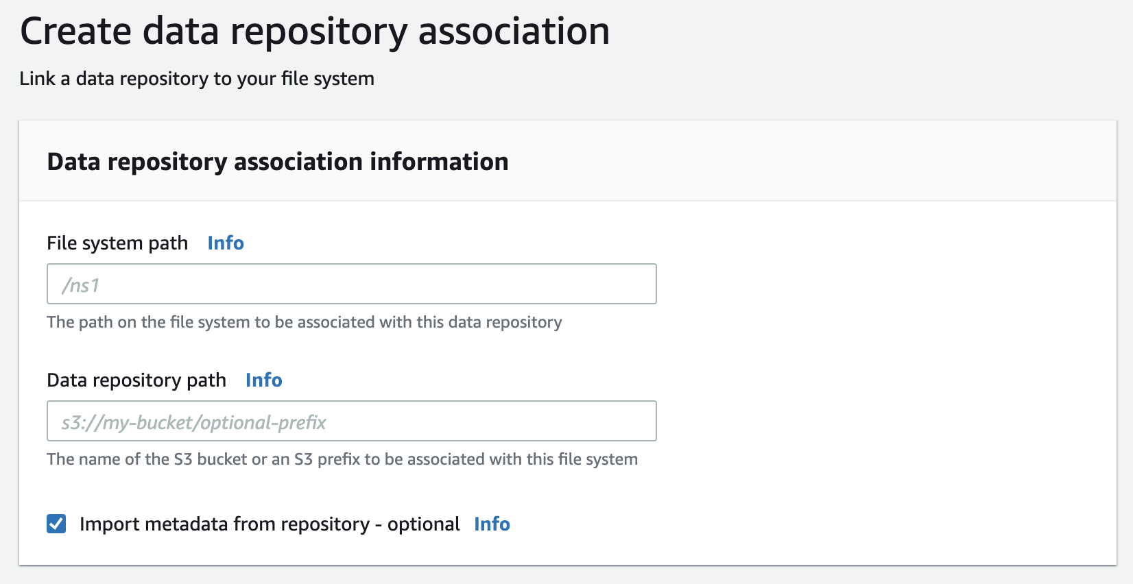 
                  The Data Repository Associations configuration dialog, which is one of the
                    dialogs to configure export and import links for an S3 data repository.
                