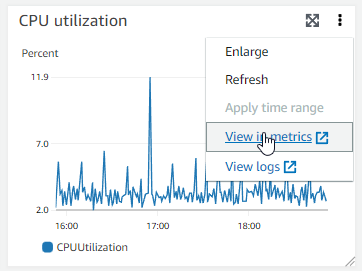 
              Image of the Total IOPS metric graphic, with the graph actions menu displayed to show the View in metrics action.
            