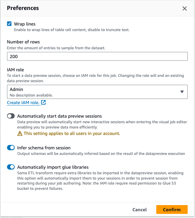 
              The screenshot shows the preferences you can set for the data preview feature.
            