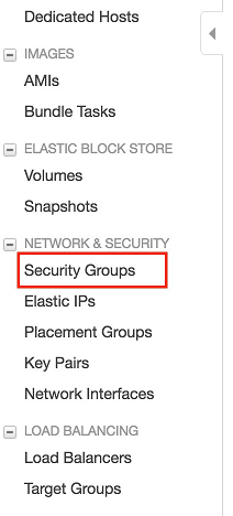 
                                    Navigation pane with Security
                                            Groups highlighted.
                                