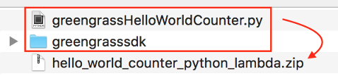 
                                    Screenshot showing zipped contents of
                                        hello_word_counter_python_lambda.zip.
                                