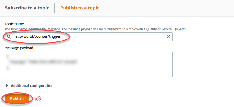 
                                    Screenshot showing the Publish to topic button, which
                                        must be clicked rapidly three times.
                                