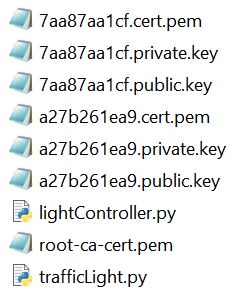 
                            Screenshot of files including the two Python scripts and the
                                device certificates and keys.
                        