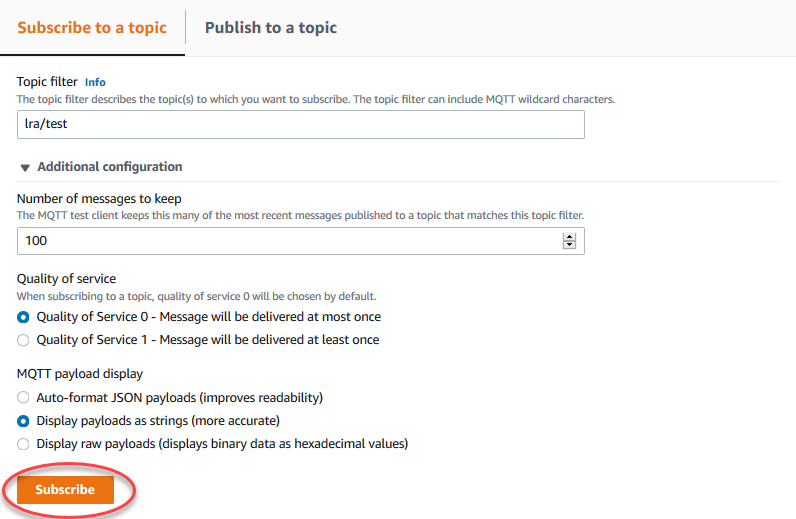 
      The Subscriptions page with Subscribe to topic highlighted.
     