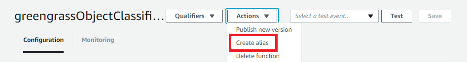 
            The Create alias option in the Actions menu.
          