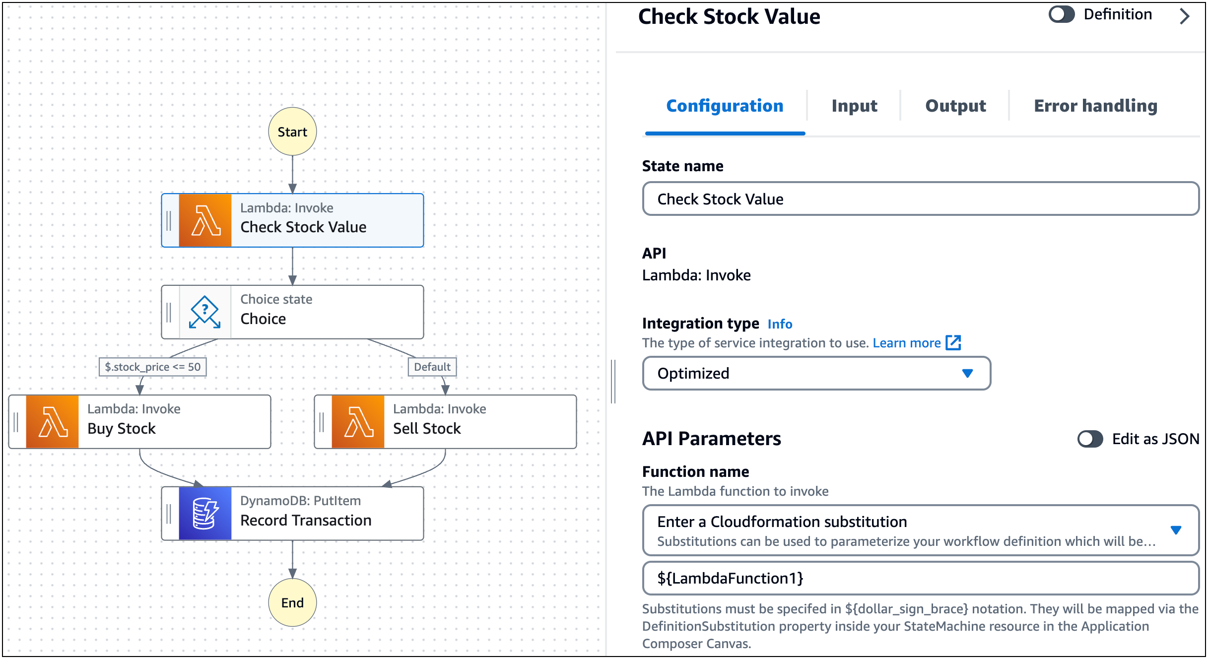 The Configuration tab of a task in Workflow Studio.