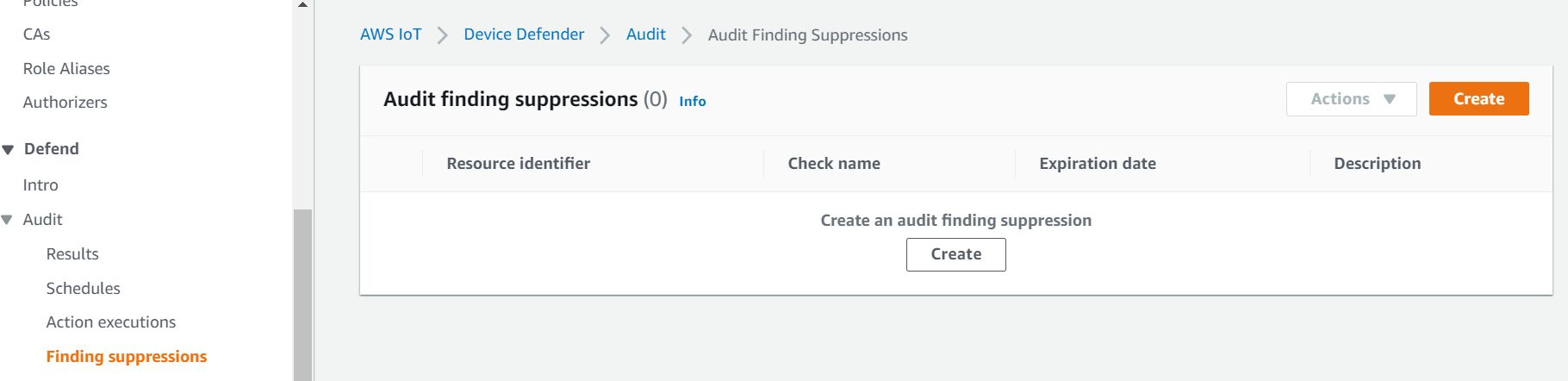 The flow to create Audit finding suppressions in console.