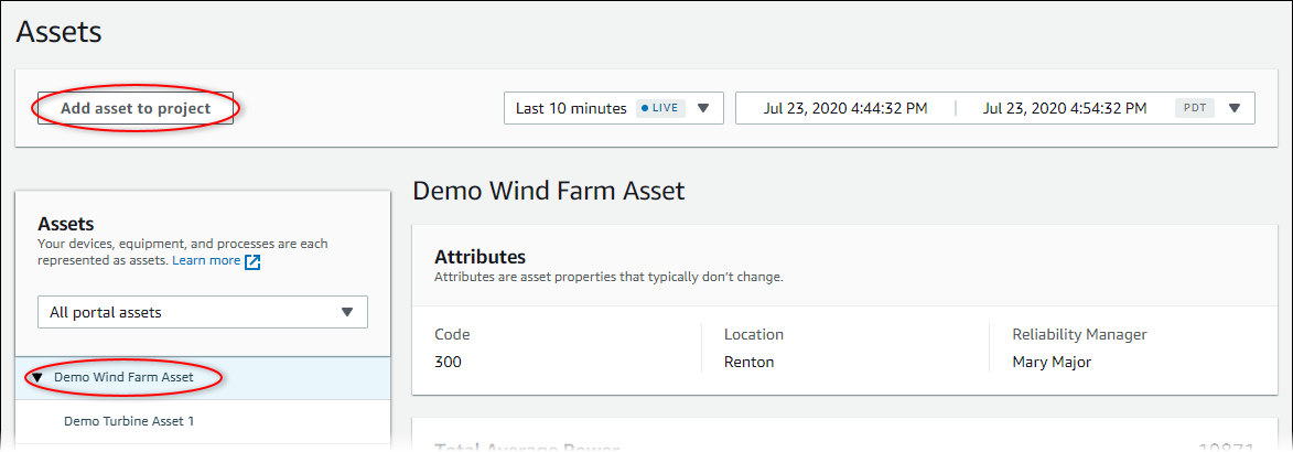 
          The "Assets" page with the asset hierarchy and "Add assets to project"
            highlighted.
        