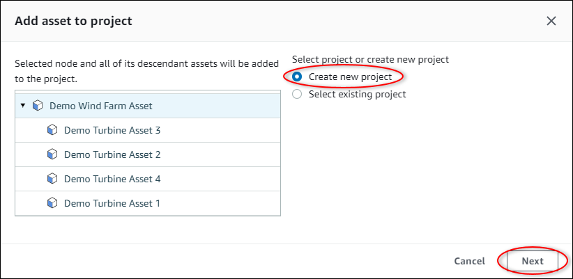
          Add assets to project dialog, step 1 of 2.
        