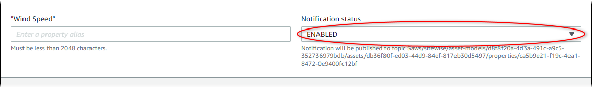 
            Amazon IoT SiteWise "Edit notification status" screenshot.
          