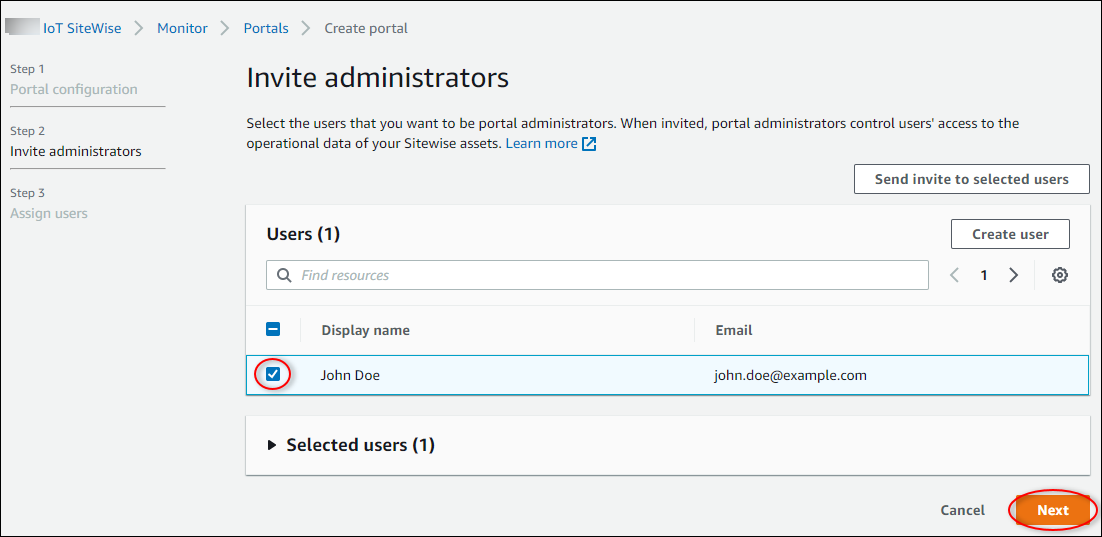 
                The "Invite administrators" page of the "Create portal" process.
              