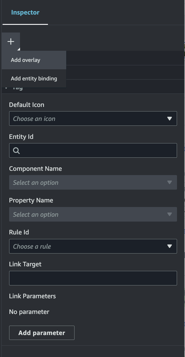 The Inspector panel with the plus button selected and Add overlay highlighted.